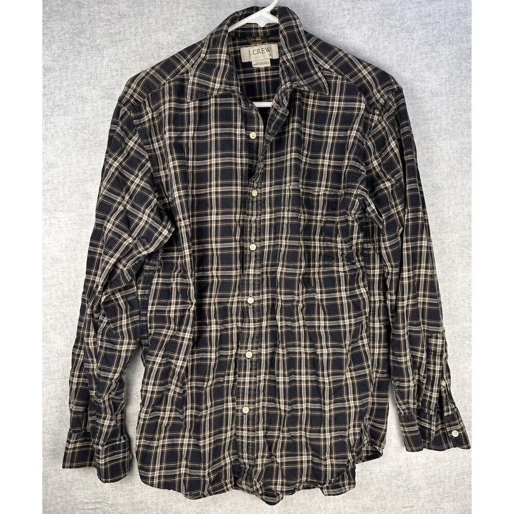 J. Crew Men's Blue Plaid Long Sleeve Button-up Shirt EUC Preppy Size Small